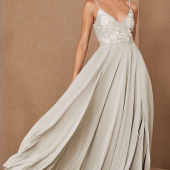 BHLDN Sadia Floral Embroidered Maxi Dress - Grey Fog - Picture 1 of 7